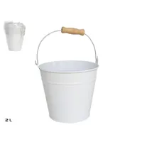 cubo zincado blanco 2L, cubo metal decoración, cubo jardín con asa madera, cubo esmaltado blanco, cubo pequeño estilo vintage

