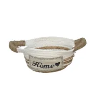 cesta con asas decorativa 20x10, organizador fibras naturales, cesta rústica con texto, cesta pequeña hogar, cesta tela home artesanal