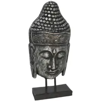 figura buda plata 50 cm, decoración zen buda, escultura buda cabeza, buda decoración espiritual, figura decorativa estilo oriental