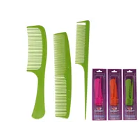 Set de tres peines de plástico surtidos en colores rosa, naranja y verde, modelo Joy 28 cm, presentados en blíster.