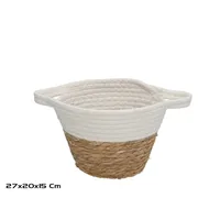 cesta organizadora 27x20x15 cm de fibra natural y textil blanco con asas, estilo rústico, ideal para almacenar y decorar cualquier rincón del hogar