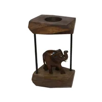 portavela madera elefante 10x7x16, portavelas étnico decorativo, soporte vela tallado, decoración oriental con elefante, portavelas rústico original

