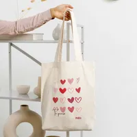 bolsa tote personalizada, tote bag con nombre, bolsa LOVE con corazones, tote bag San Valentín, bolsa resistente, tote bag 38x42 cm, regalo original, bolsa ecológica.