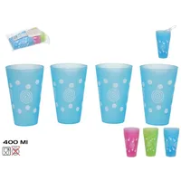vasos de plástico 400 ml en colores surtidos con diseño de espirales, set de 4 unidades, reutilizables y ligeros, ideales para picnics, playa y camping