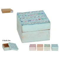 caja de madera decorada con cuentas y espejos, 7,5x5 cm, colores surtidos, ideal para guardar joyas y pequeños objetos, estilo rústico artesanal.