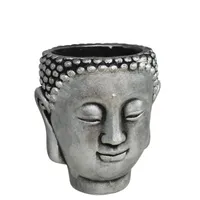 macetero Buda, maceta decorativa, macetero de cerámica, diseño Buda, maceta plateada, decoración zen, macetero pequeño, maceta para interior, accesorio decorativo
