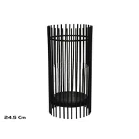 Farol decorativo cilíndrico de metal negro con vaso de cristal interior para vela, medidas 12,5x12,5x24,5 cm.