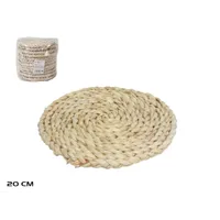 salvamantel redondo de fibras vegetales trenzadas, 20 cm, estilo rústico natural, ideal para proteger la mesa del calor y decorar.