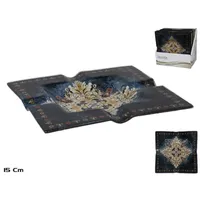 cenicero cuadrado de cristal 15x15 cm con diseño decorativo dorado sobre fondo oscuro, práctico y elegante para interiores o exteriores
