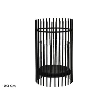 Farol decorativo cilíndrico de metal negro con vaso de cristal interior para vela, medidas 12,5x12,5x20 cm.