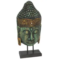 Buda decorativo, rostro de Buda, figura Buda verde, Buda 50 cm, decoración espiritual, escultura zen, decoración para meditación, arte oriental, figura decorativa Buda, Buda pared.