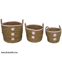 CESTAS SET 3 ASAS FLOR ROSA 34X34X29 CM