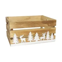 caja de madera 36x26x18 cm con diseño de árboles y ciervos en blanco, estilo rústico decorativo, perfecta para almacenamiento y decoración en el hogar